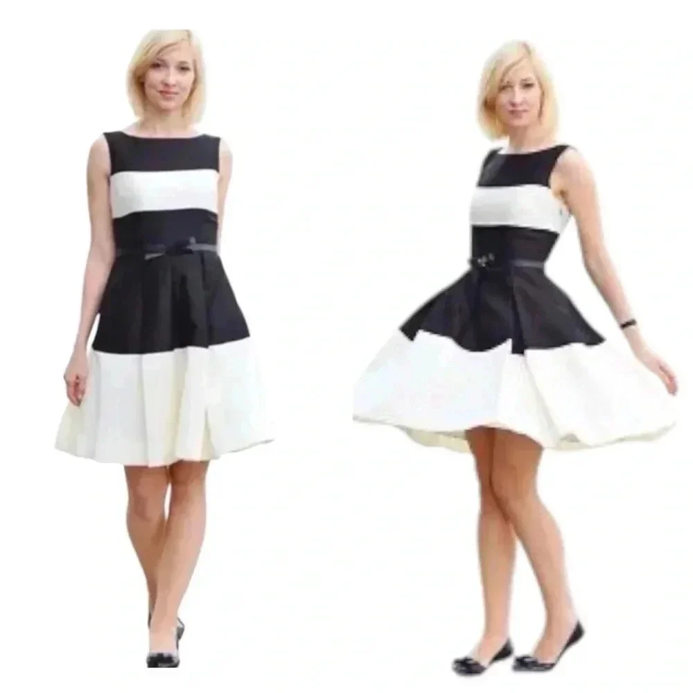 KATE SPADE | Black/White Color Block Fit & Flare Pleated Cocktail Dress Size 4